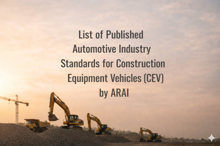 List of Published Automotive Industry Standards for Construction Equipment Vehicles (CEV) by ARAI