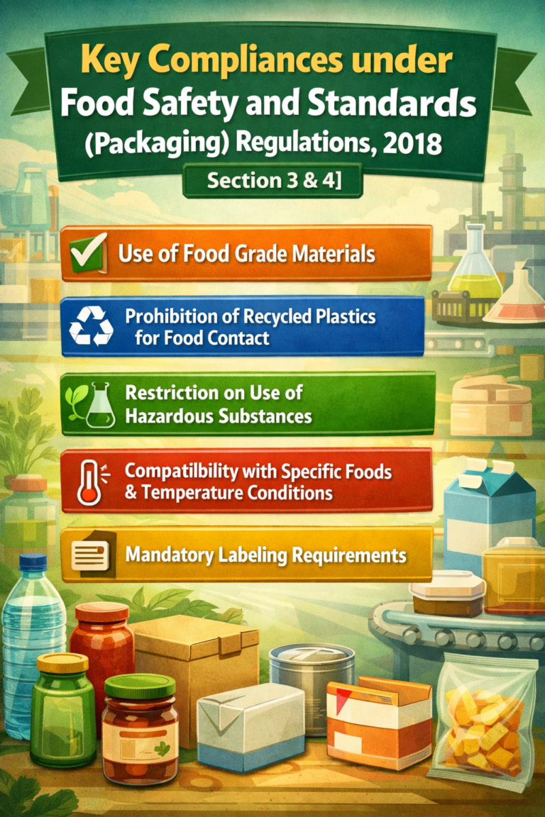Key Compliances under Food Safety and Standards (Packaging) Regulations, 2018 [Section 3 & 4]