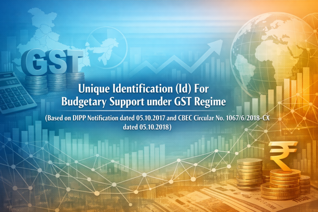 Unique Identification (Id) For Budgetary Support under GST Regime (Based on DIPP Notification dated 05.10.2017 and CBEC Circular No. 1067/6/2018-CX dated 05.10.2018)
