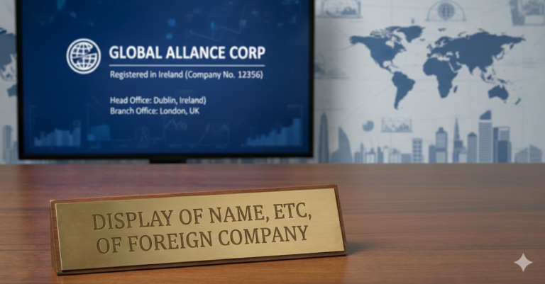 Display of Name, etc, of Foreign Company