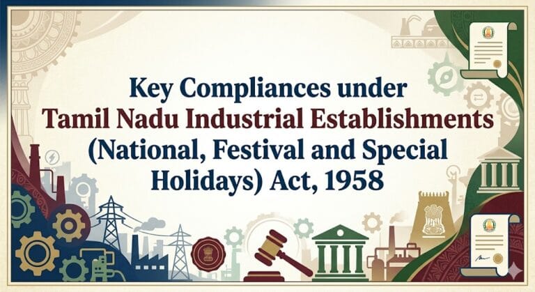 Key Compliances under Tamil Nadu Industrial Establishments (National, Festival and Special Holidays) Act, 1958