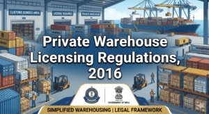 The Private Warehouse Licensing Regulations, 2016 have been issued under Section 157 read with Section 58 of the Customs Act, 1962 to regulate the licensing, operation, and compliance requirements for private customs bonded warehouses in India.
