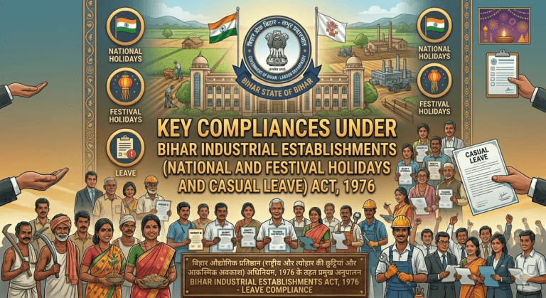 Key Compliances under Bihar Industrial Establishments (National and Festival Holidays and Casual Leave) Act, 1976